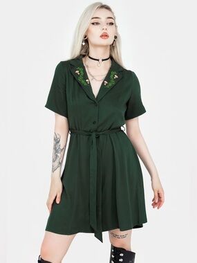 Disturbia Fable Button Mini Dress US 8 / UK 12 Mushroom Green Whimsigoth Fairy